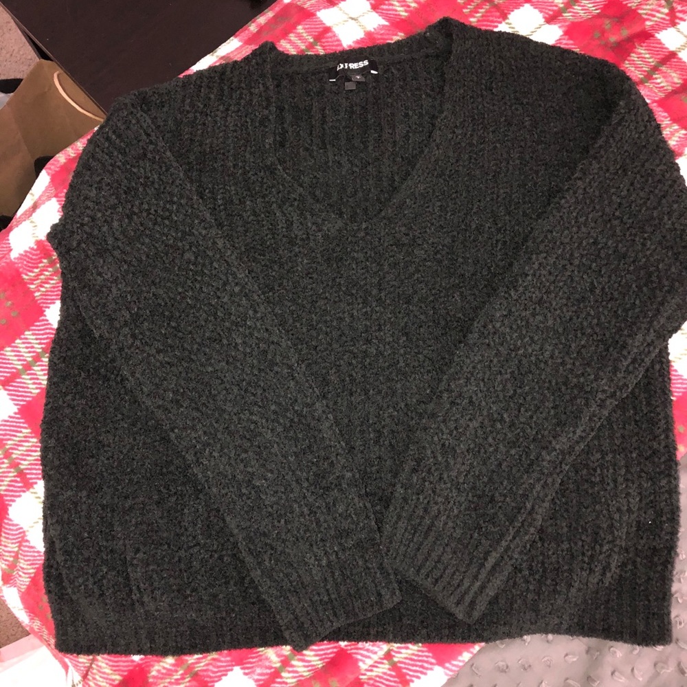 Express Black Chenille V-Neck Sweater